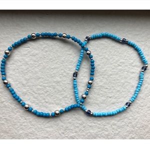 Blue and Silver Beaded Bracelet Set